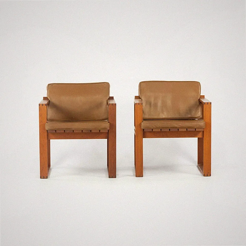 1975 Pair of Bodil Kjaer Teak & Leather Slat Seat Chairs by CI Designs of Boston