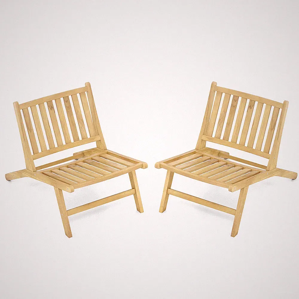 2PCS Teak Wood Outdoor Reclining Chair Natural Mid Century Accent Chair w/