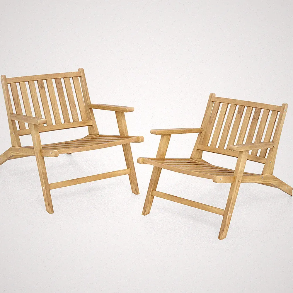 2PCS Teak Wood Outdoor Reclining Chair with Comfortable Backrest and Armrests