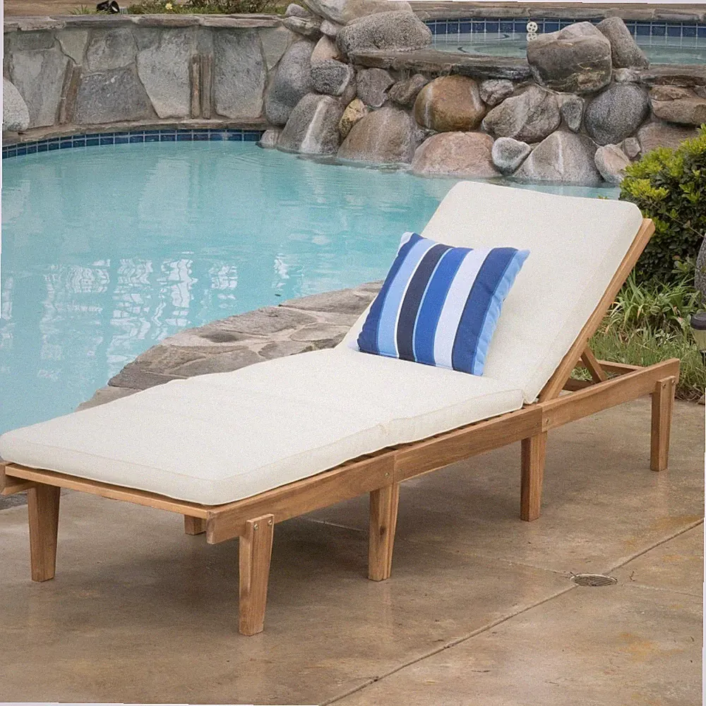 Ariama Kd Teak Wood Chaise Lounge with Cushion , Arm Rest