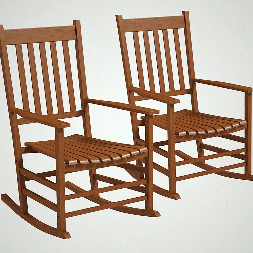 Heavy-Duty Rocking Chair Set 2-Piece 352lb Rated Durable Wood Grain Teak