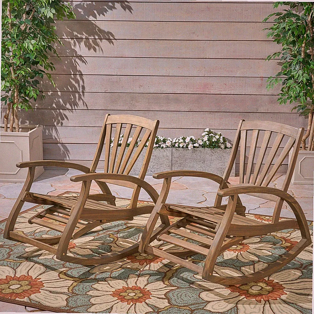 Lee Outdoor Rustic Acacia Wood Recliner Rocking Chairs (Set of 2)
