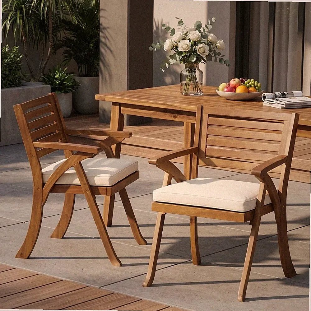 Outdoor Chair Set of 2 Acacia Wood Garden Patio Camping Picnic Pool Yard Cushion