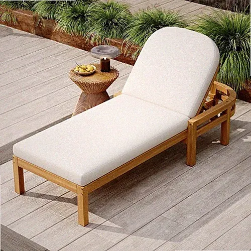 Outdoor Chaise Lounge Acacia Wood Patio Recliner 5-Position w/Cushion Light Teak