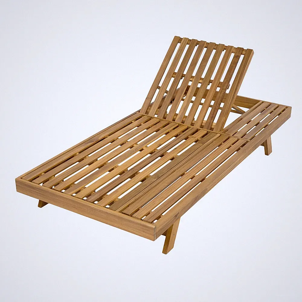 Patio Foldable Acacia Wood Lounge Chair Adjustable Flat Backyard Pool Garden