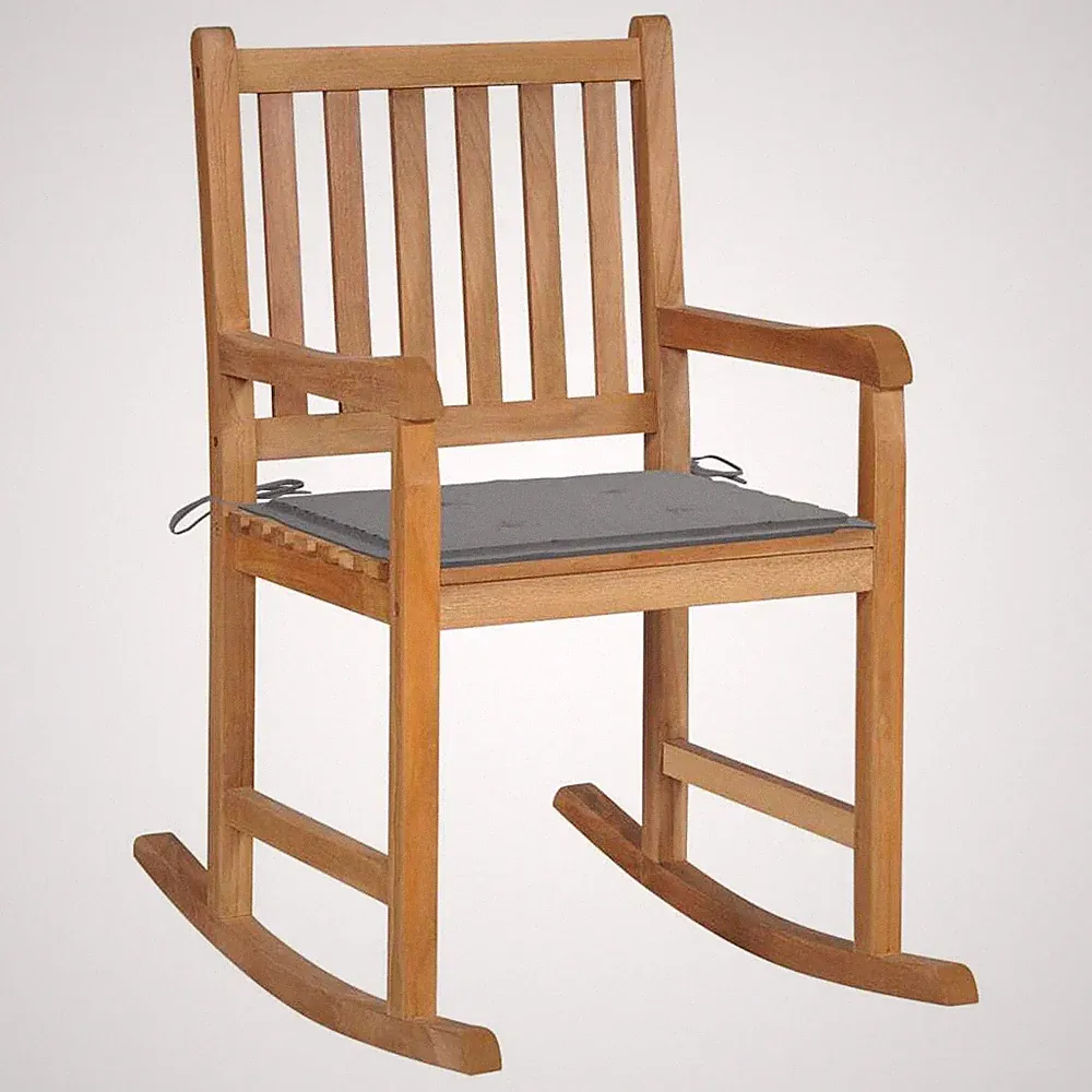 Rocking Chair with Gray Cushion Solid Teak Wood