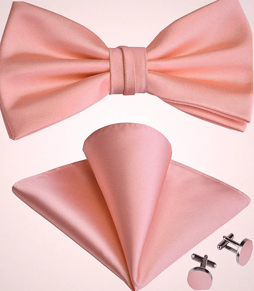 Solid Color Unusual Wrapping Adjustable Pre-tied Bow Tie and Pocket Square Cuffl
