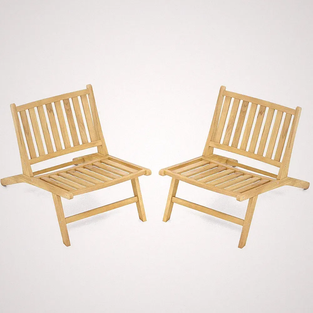Teak Wood Outdoor Reclining Chair Natural Mid Century Accent Chair Set of 2