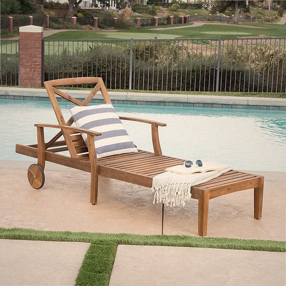 Thalia Outdoor Teak Finished Acacia Wood Chaise Lounge
