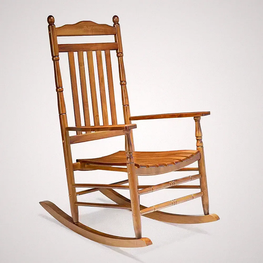 Wood Outdoor Rocking Chair with High Back Seat Reclining Seat for Deck, Garden