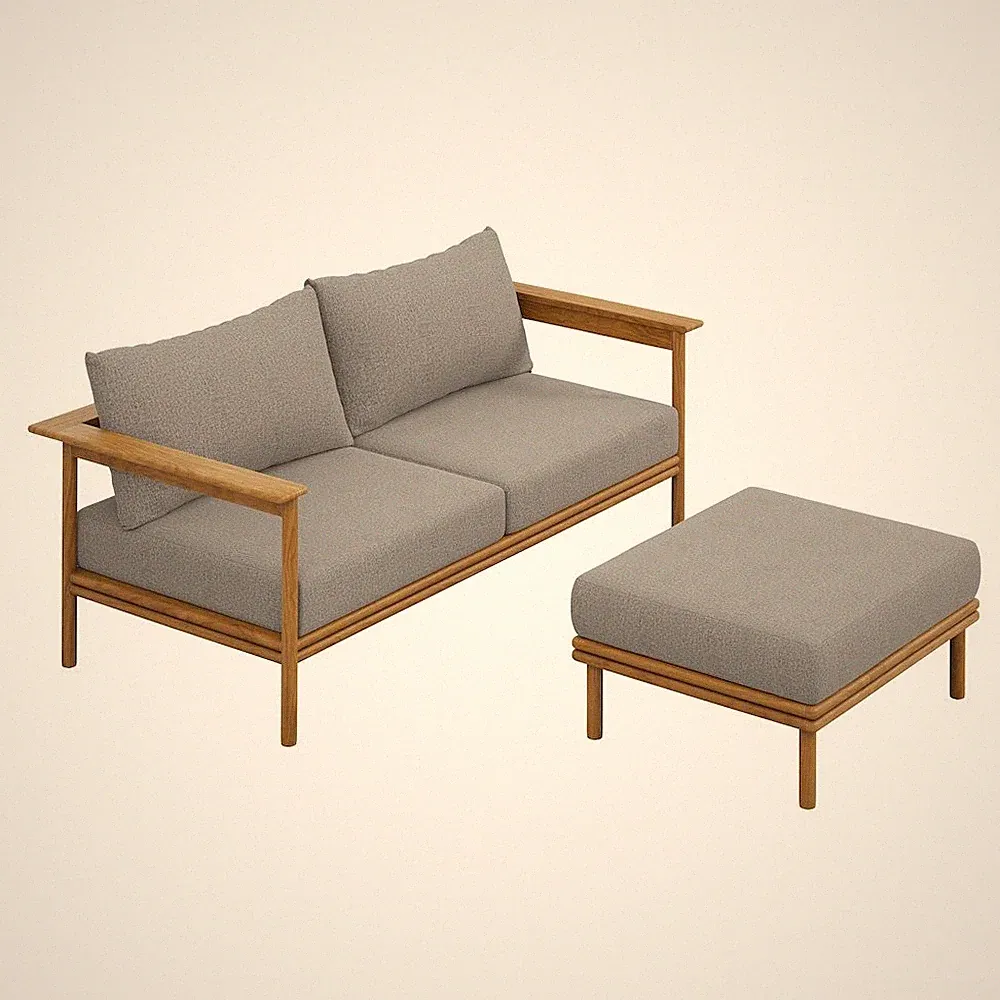 Wren 2-Piece Outdoor Patio Teak Wood Sofa and Ottoman Set